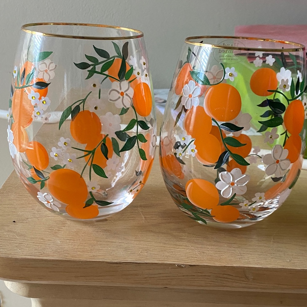 Orange Floral Stemless Glasses